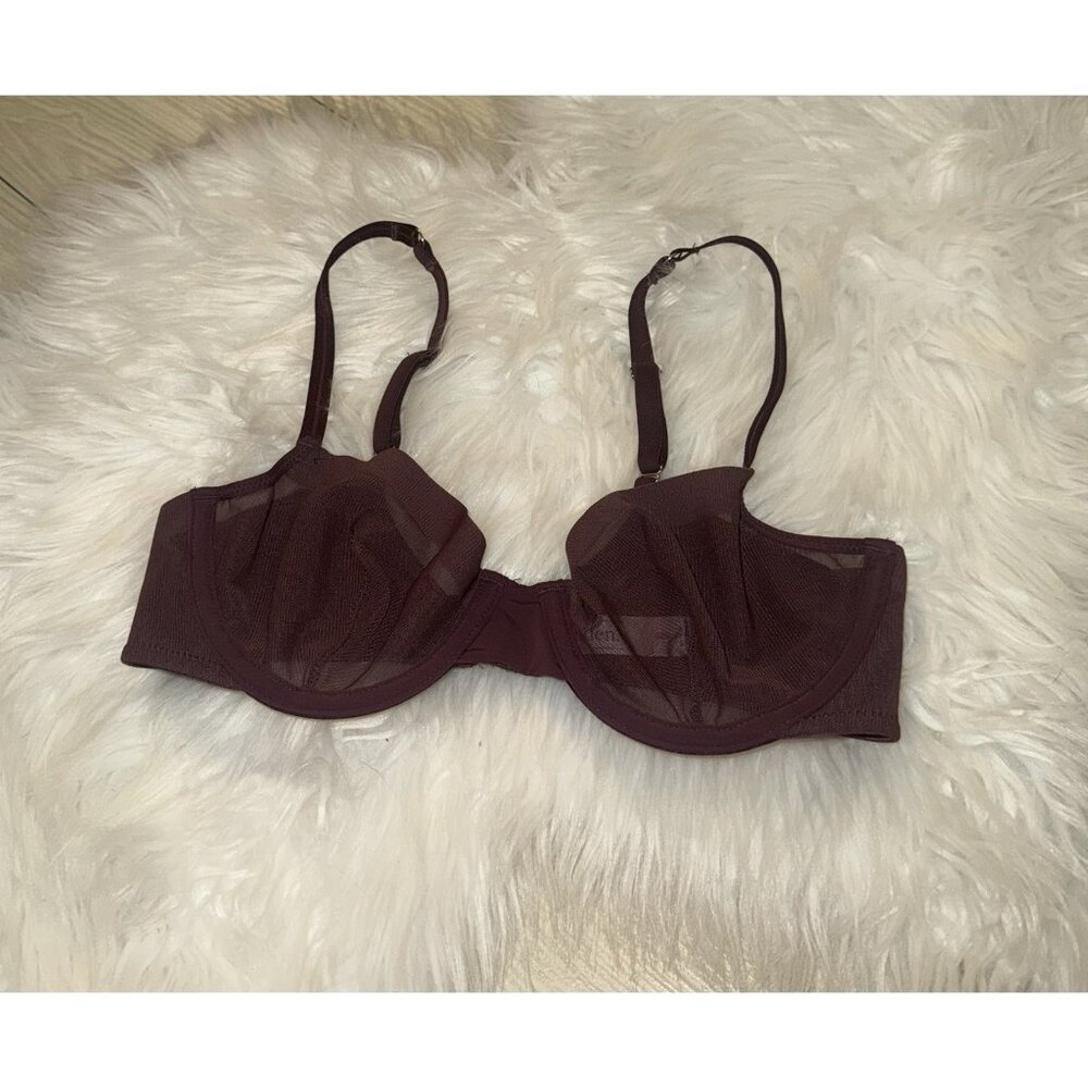 Auden Unlined Demi Coverage Underwire Bra Lace Sheer Mesh Womens 32B Purple
